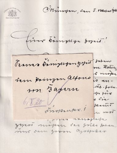 DR - München 1920 2-seitiges Handschreiben Obersthofmeister v. Leonrod