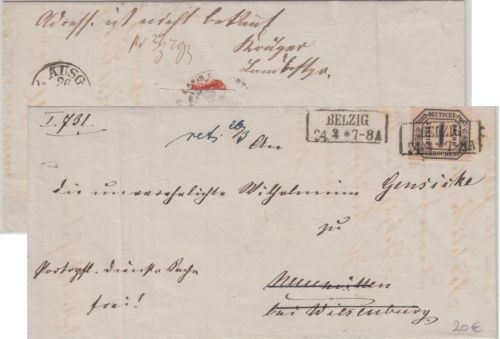 NDP - 1 Gr. Dienstmarke Dienstbrief Ra2 Belzig 24/2 n. Wiesenburg 1870 Retour
