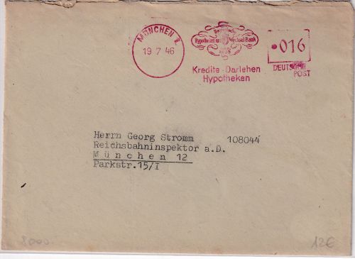 All.Bes. - München 1 apt. 16 Pfg. AFS Bay. Hypo-Bank Ortsbrief - mit Inhalt