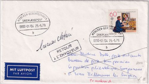 BRD - München Berchtesgaden Überlandpost 0800-01/04 Lupo-Brief n FRANKREICH 1979