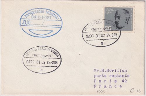 BRD - München Berchtesgaden Überlandpost 0800-01/02 Drucksache n FRANKREICH 1965