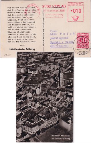 BRD - München 1957 10 Pfg. AFS "Südd. Verlag" Drucksache n. ÖSTERREICH/postlgd.