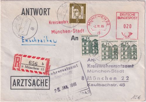 BRD - München 1965 20 Pfg. AFS "Kreiswehrersatzamt + Zusatz Ortseinschreibebrief