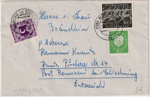 BRD - München 1960 Brief n. ÖSTERREICH - 3 Sch. Lagergebühr/Landzustellung ?