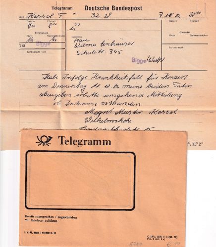 BRD - Bigge Telegramm aus Kassel + Kuvert ca. 1961