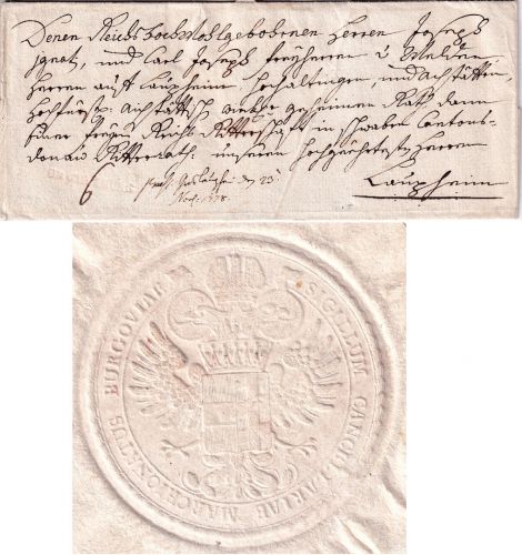 Bayern - De Günzburg roter L1 Adelsbrief (6 Kr. Portobrief) n. Langheim 1778