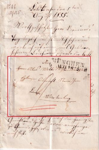 Bayern/Württemberg - München 6. AUG 1855 L2 Portobrief Feldkirchen - Eglingen
