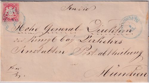 Bayern - 3 Kr. Wappen gez. Brief blauer K1 Donauwörth 3. JUL n. München