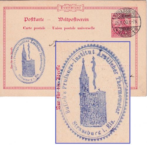 DR - Bufleb's Prüfungs-Institut Ärztlicher Thermometer Briefstpl. Karte 1900