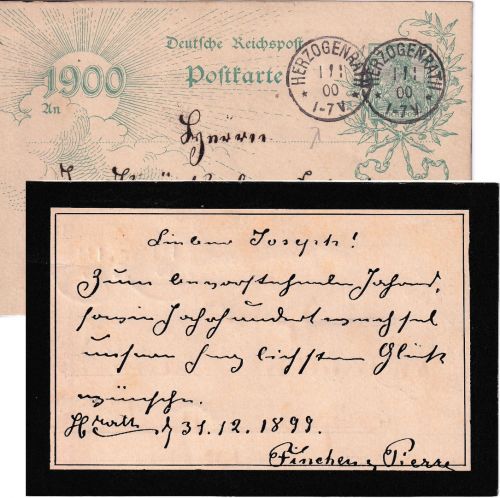 DR - 5 Pfg. Jahrhundert-Ganzsache priv. Zudruck Herzogenrath - Zell i.B. 1.1.00