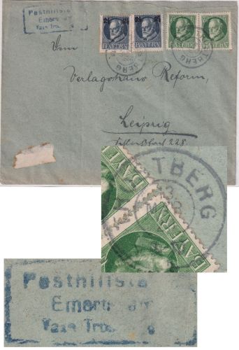 Bayern - Emertsham T. Trostberg Posthilfstelle-Ra3 + Reservestpl. Brief 1920