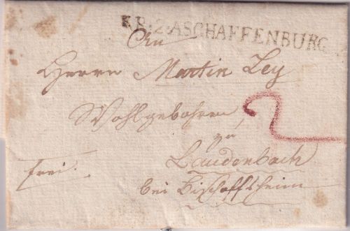 Bayern - R2 Aschaffenburg L1 Francobrief n Laudenbach b. Bischoffsheim 23.9.1813