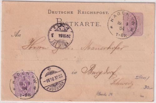 DR - Hagen 19/9 84 Klaucke-K1 5 Pfg. Ganzsache+Zusatz i.d.SCHWEIZ