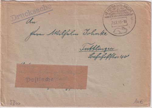 Bizone - Hagen Haspe SST Kanninchenzüchter 1949 Postsache/Fernbrief n Tuttlingen