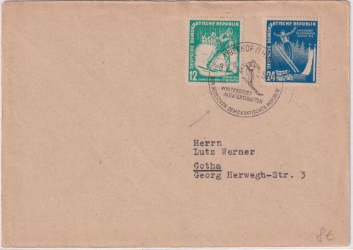 DDR - 12+24 Pfg. Wintersportmeisterschaften SST Oberhof 1952 Brief n. Gotha
