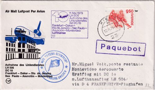 Schweden - 2,50 Kr. Bandy Luftpost/Schiffspost Zuleitungspost LH-Erstflug 1979