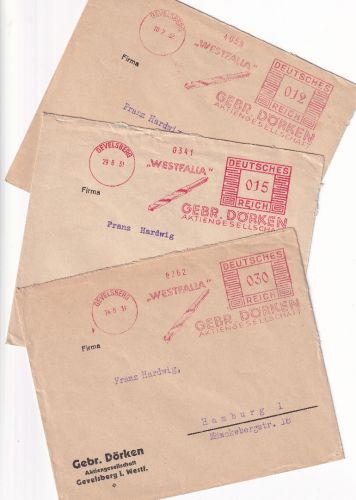 DR - Gevelsberg 1931/32 12/15/30 Pfg. AFS "Westfalia Dörken" 3 Briefe n. Hamburg