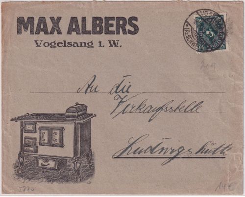 DR-Infla - 50 M. Posthorn illustr. Firmenbrief Vogelsang - Ludwigshütte 1923