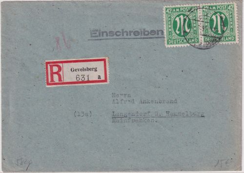AM-Post - 2x42 Pfg. Einschreibebrief Gevelsberg - Langendorf 1946