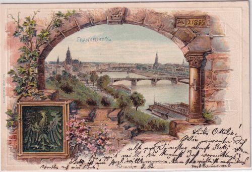 Hessen - Frankfurt a/M. Stadtansicht farb. Prägepassepartout-AKgelaufen 1904