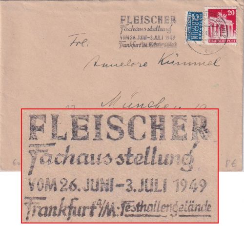 Bizone - Frankfurt 1949 "Fleischer-Fachausstellung" Maschinenwerbestempel Brief