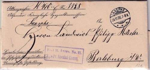 DR - Laasphe 1906 Frei lt. Avers No.21 Zustellurkunde n. Berleburg - mit Inhalt