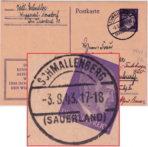DR - Schmallenberg (Sauerland) Tagesstpl. 6 Pfg. AH-Ganzsache/Spruch n. Berlin