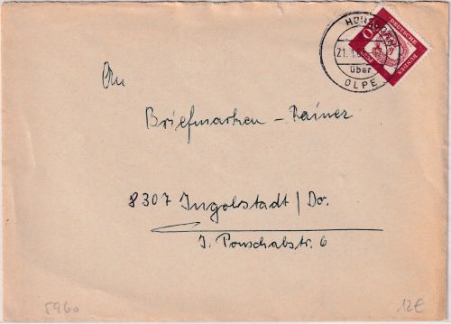 BRD - Hünsborn ü. Olpe apt. Poststelle I Brief n. Ingolstadt 1963