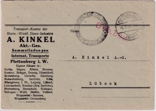 All.Bes. - Plettenberg 2 (BHF.) 6.9.45 Geb.bez. L1 + PA-Siegel Brief n. Lübeck