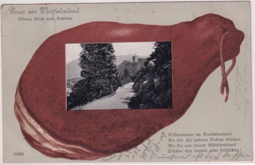 NRW - Altena Schloss "Schinken"-Passepartout-AK gelaufen 1912