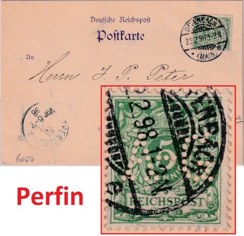 DR - 5 Pfg. K/A Perfin "A-G" Firmenkarte Offenbach (Main) - Rothenburg 1898