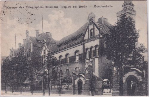 Berlin - Treptow Kaserne Telegraphen-Bataillon Bouchestraße sw-AK gelaufen 1919