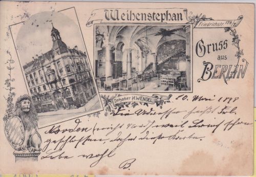 Berlin - Weihenstephan (Gasthaus) Friedrichstraße sw-Mehrbild-AK gelaufen 1898