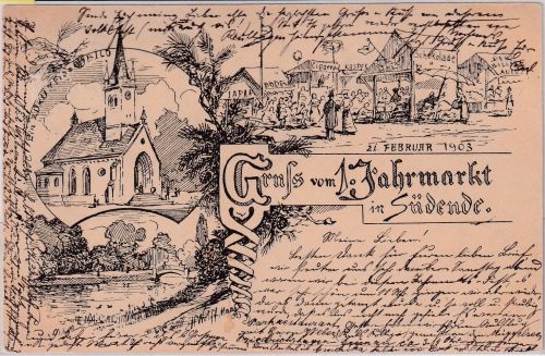 Berlin - Südende Gruss vom 1. Jahrmarkt sw-Mehrbild-AK gelaufen 1903