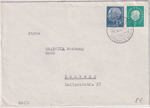 BRD - (16) Hausen ü. Offenbach a/M 4 Poststelle I Brief n. Bamberg 1960