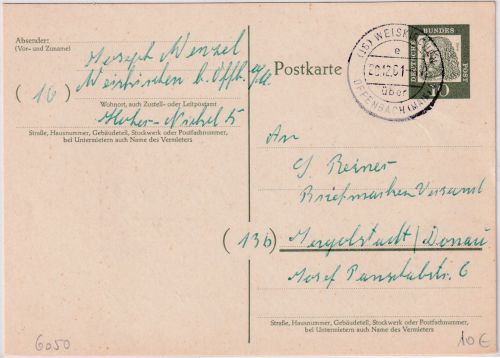 BRD - (16) Weiskirchen ü. Offenbach a/M 4 Poststelle I Ganzsache 1961