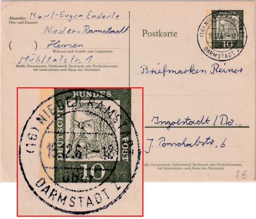 BRD - (16) Nieder-Ramstadt ü. Darmstadt Poststelle I Ganzsache n Ingolstadt 1961