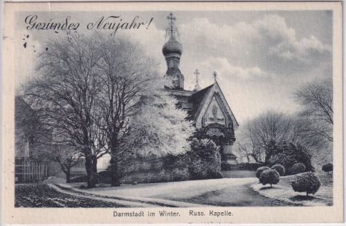 Hessen - Darmstadt russ. Kapelle Winteransicht sw-AK gelaufen 1913