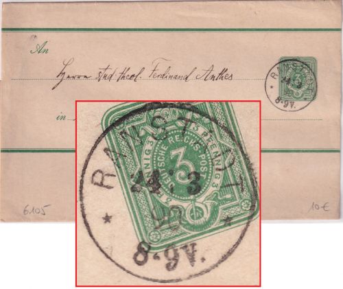 DR - Ranstadt 24/3 90 kl. K1 3 Pfg. Ganzsache/Streifband n. Brensbach
