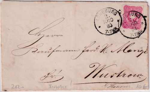 DR - 10 Pfg. Brief K1 Lüneburg 2 - Wustrow 1880 - mit Inhalt