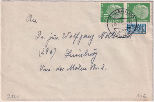 BRD - (20a) Barskamp ü. Dahlenburg Poststelle I Brief n. Lüneburg 1955