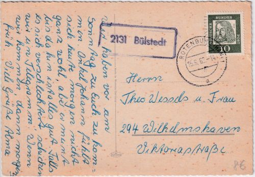 BRD - 2131 Bühlstedt Poststelle I Ra1 Karte Rotenburg (aptiert) 1962