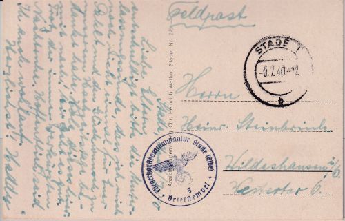 DR - Stade 1940 Feldpostkarte Briefstpl. Fliegerhorstkommandantur n Wildeshausen