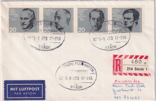 BRD - Hamburg Flughafen Stade Überlandpost Lupo-Einschreibebrief Stade 1965