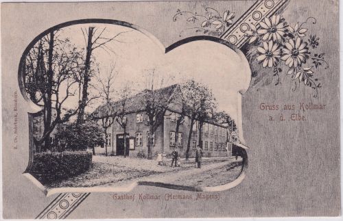 Schleswig-Holstein - Kollmar a.d. Elbe Gasthaus sw-Passepartout-AK gelaufen 1907