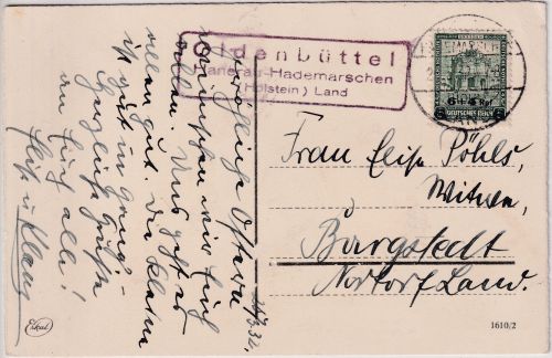 DR - Oldenbüttel ü. Hanerau-Hademarschen Landpost-Ra3 Karte n. Burgstedt 1932