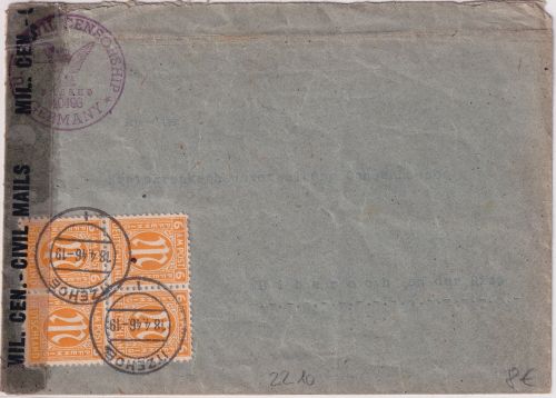 AM-Post - 6 Pfg. amerik. Druck 4er-Block Zensurbrief Itzehoe - Biberach 1946