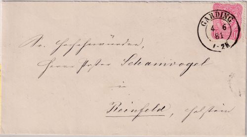 DR - Garding 4/6 81 preuss. K2 Brief n. Rheinfeld i. Holstein