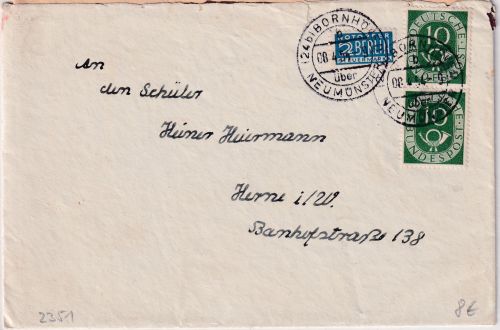 BRD - (24b) Bornhöved ü. Neumünster Poststelle I Brief n. Herne 1954