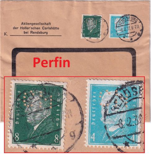 DR - 8+4 Pfg. Reichspräsidenten Perfin "CH" Firmenbrief Rendsburg 1932